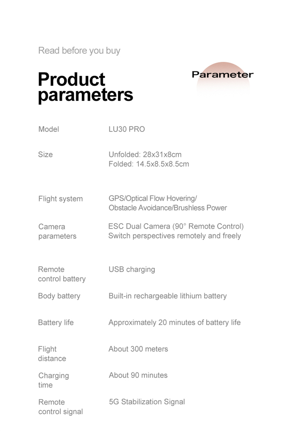 PJC LU30 GPS 5G WiFi FPV with 5.9inch LCD Screen Controller 720P HD Dual Camera Servo Gimbal 360° Obstacle Avoidance Brushless Foldable RC Drone Quadcopter RTF