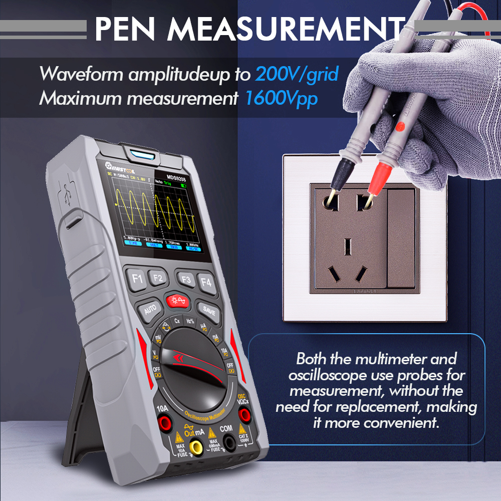 2023NEW MUSTOOL MDS9208 3In1 Oscilloscope Multimeter Signal Generator 12MHz 50Msps Portable High Storage Capacity Low Power Consumption