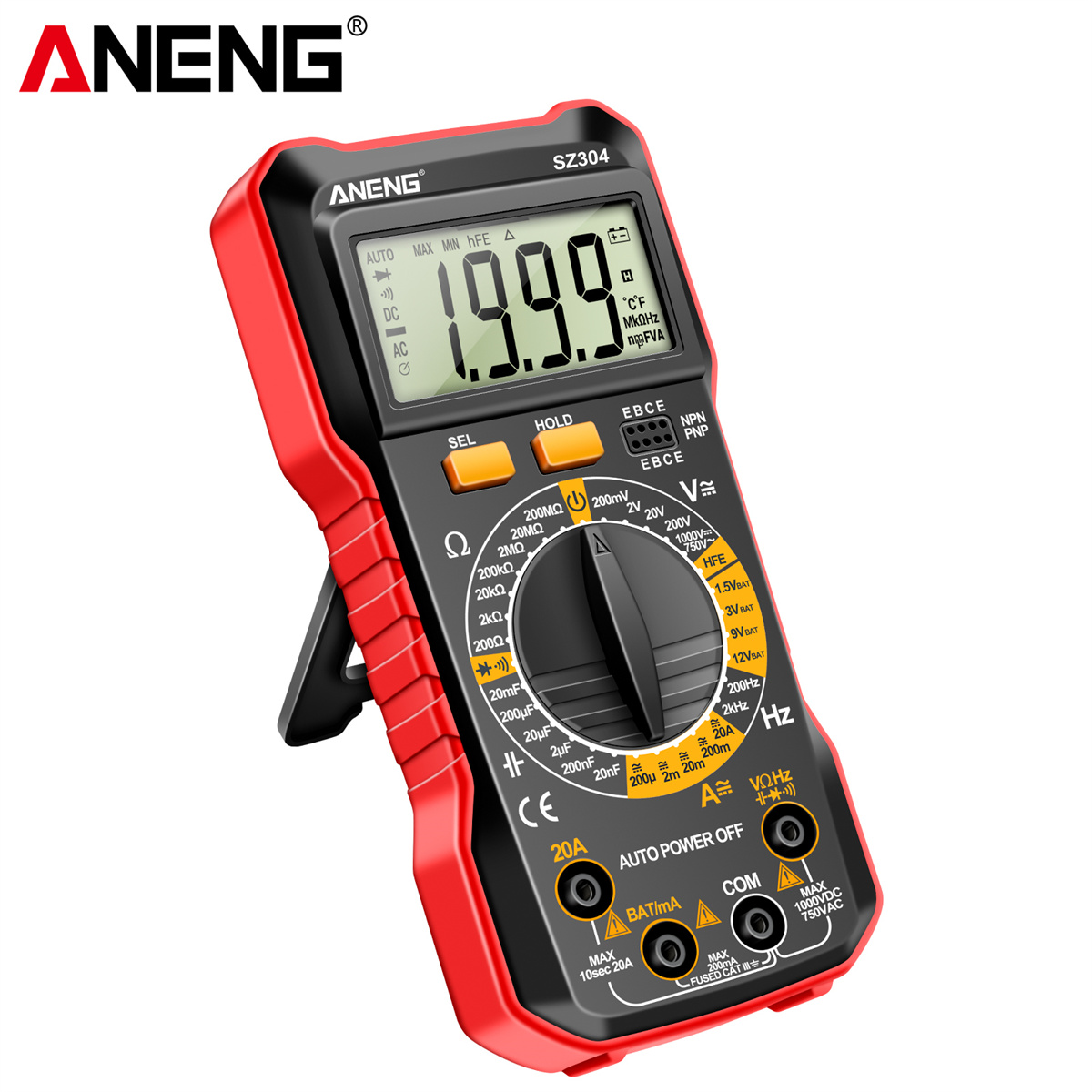 ANENG SZ304 Digital Multimeter, Durable ABS Body, Accurate Measurement of Voltage Current Resistance Capacitance Frequency with Diode Data Retention & Automatic Shutdown Essential Tool for Electrical Testing and Troubleshooting