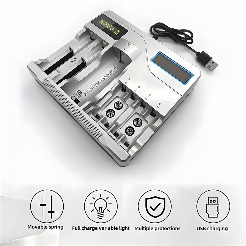 Demiawaking USB Ladegerät Für Wiederaufladbare Akkus – 1 Slot, Mit LED-Display, Schnellladung, Kompatibel Mit 18650, 26650, 14500 & Mehr, Inkl. USB-Kabel