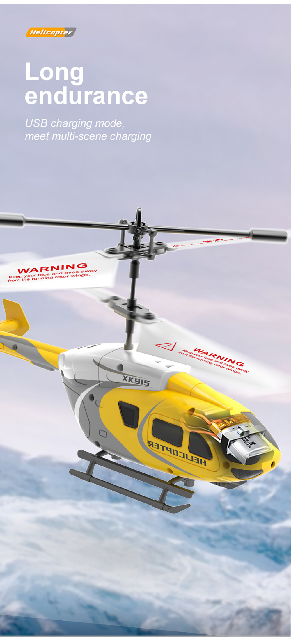 XK915 2.5CH RC Helicopter Aircraft Drop Resistant Helicopter Rechargeable Remote Control Toys