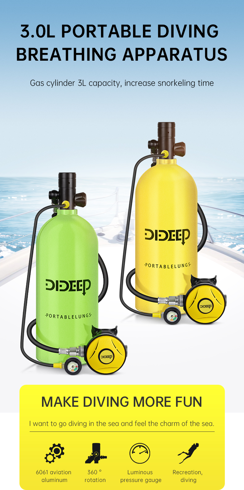 EU直接] DIDEEP 3Lスキューバダイビング酸素シリンダーエアタンク 