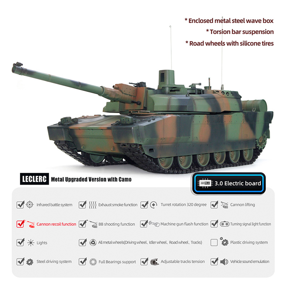 Tongde Model Leclerc H2408/H2408U/H2408UC4 RTR 1/16 2.4G Infrared RC Battle Tank Smoking Light Sound Recoil Shooting Simulated Vehicles Models RTR Toys