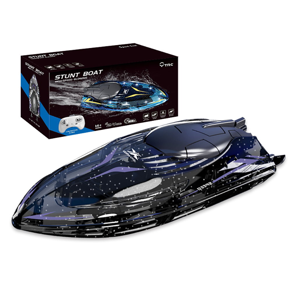 YTRC 802 RC Boat 2.4G Stunt 360° Rolling  with LED Lights 5CH RC Boat High Speed Speedboat Waterproof 20km/h Electric Racing Vehicles Models Lakes Pools Remote Control Toys