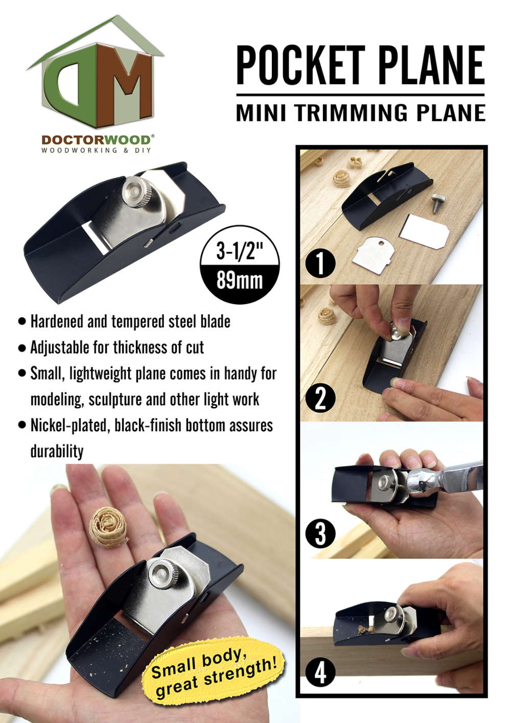 Mini Hand Plane Compact Steel Body Woodworking Tool Adjustable Depth & Portable Pocket Size Design for Trimming Wood Planing & Fine Finishing