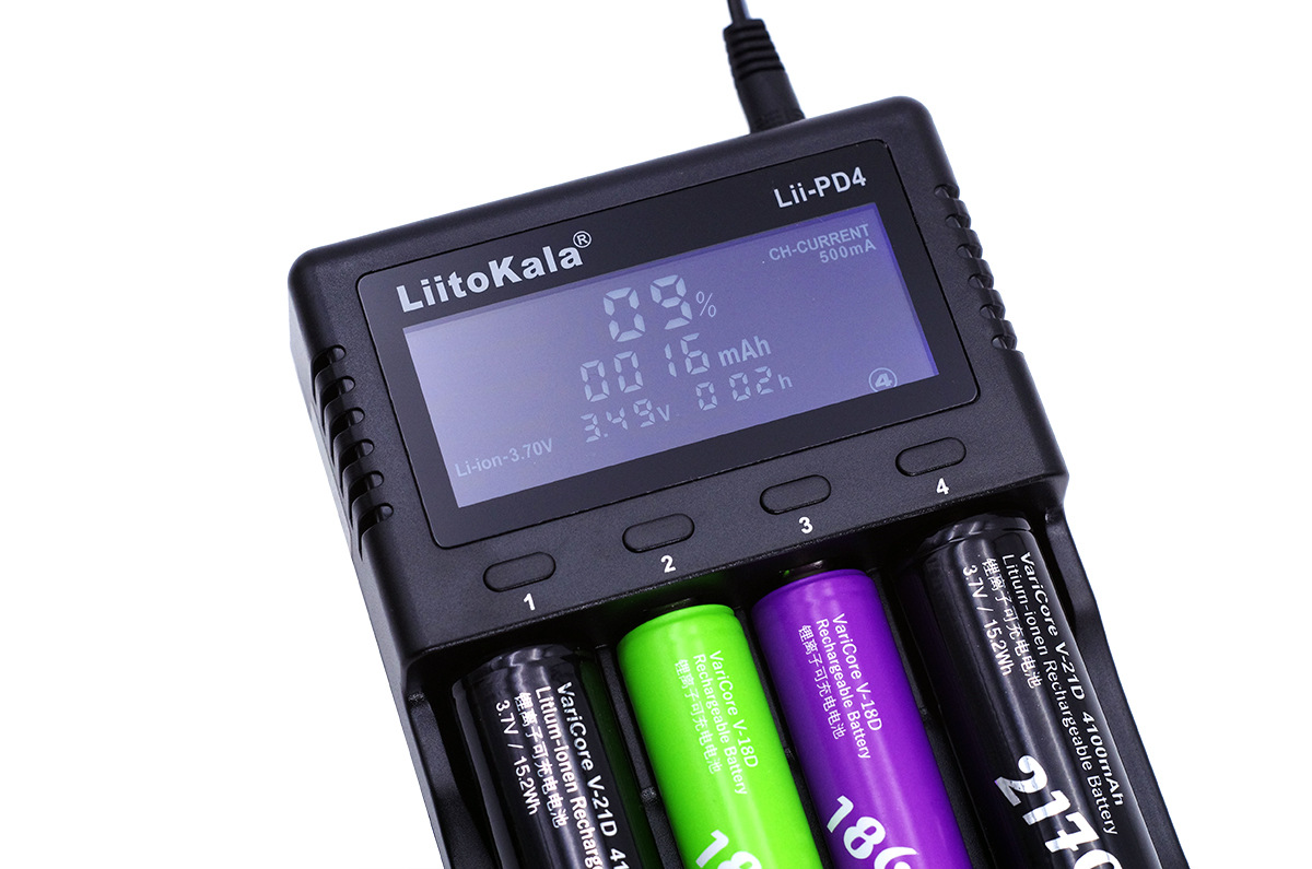 Liitokala Lii-PD4 LCD 3.7V 18650 21700 26650 4 Slots Intelligent Battery Charger for Cylindrical Rechargeable Battery LCD Display Smart Flashlight Cells Charger