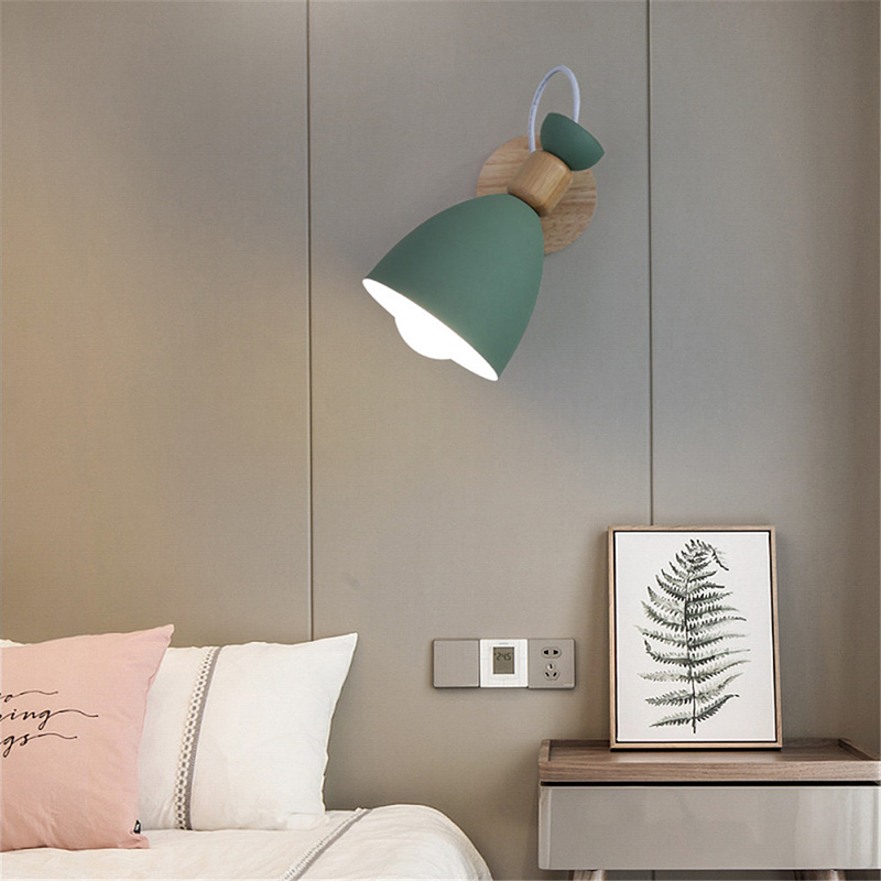 Nordic Solid Wood Bedroom Wall Light Modern Minimalist Macaron LED Wall Lamp Creative Living Room Indoor Lighting