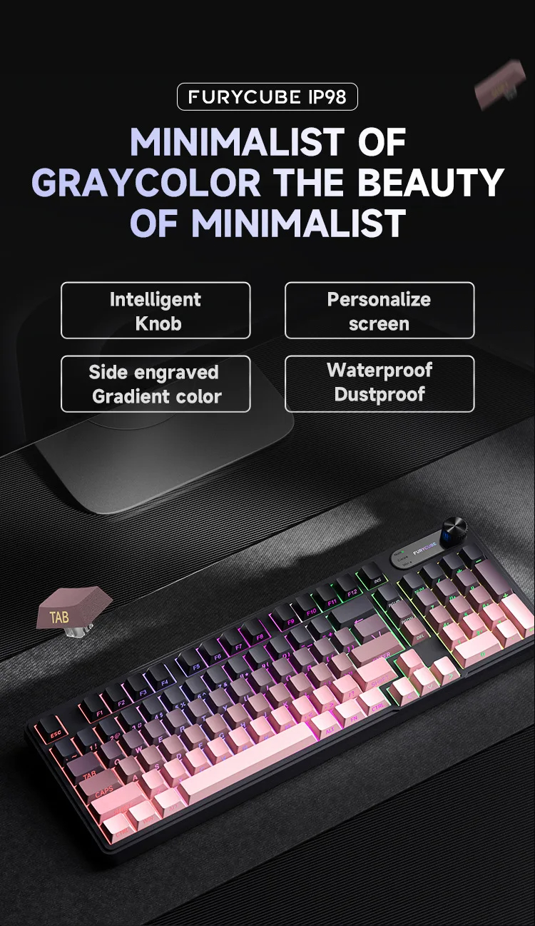 FURYCUBE IP98 98 Keys Gaming Keyboards with Intelligent Knob IPX8