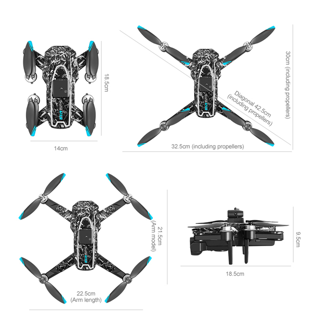 PJC D13 WiFi FPV with 5.6inch LCD Screen Controller 720P HD Dual Camera Servo Gimbal 360° Obstacle Avoidance Brushless Foldable RC Drone Quadcopter RTF