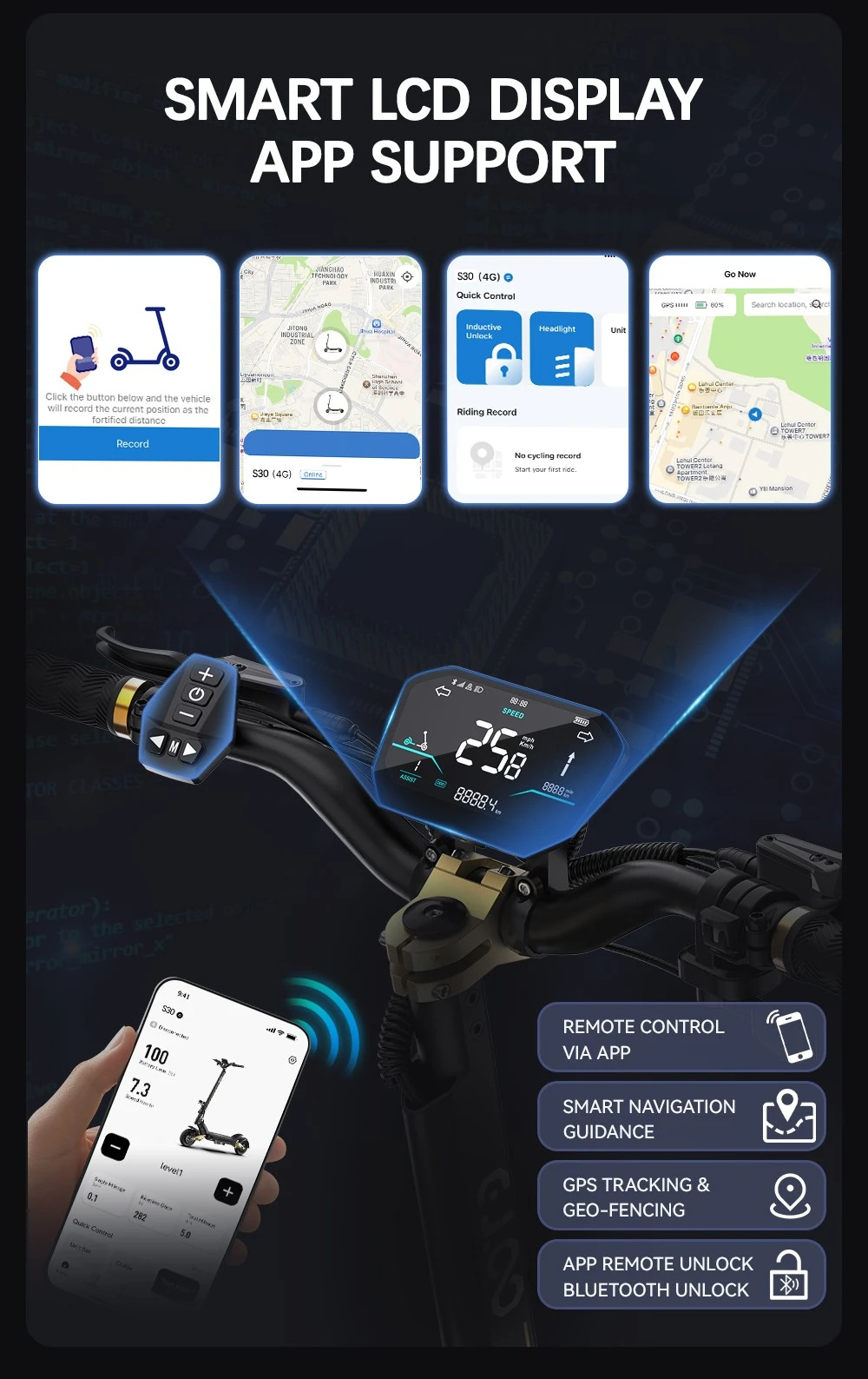 [EU Direct] OOTD S30 Electric Scooter 52V 23.4AH Battery 1200W*2 Dual Motors 10inch Tires 60KM Max Mileage 120KG Max Load Folding E-Scooter