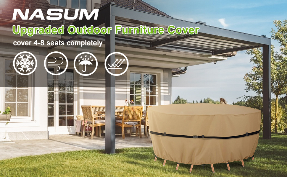 NASUM Patio Furniture Covers, Waterproof Round Patio Table & Chair Set