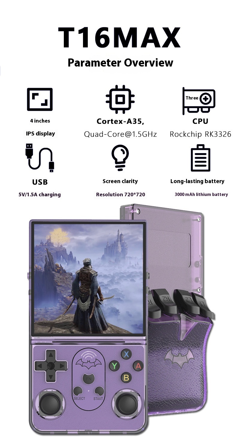 T16MAX 64G 4インチ IPS レトロ ハンドヘルドゲームコンソール 15000+