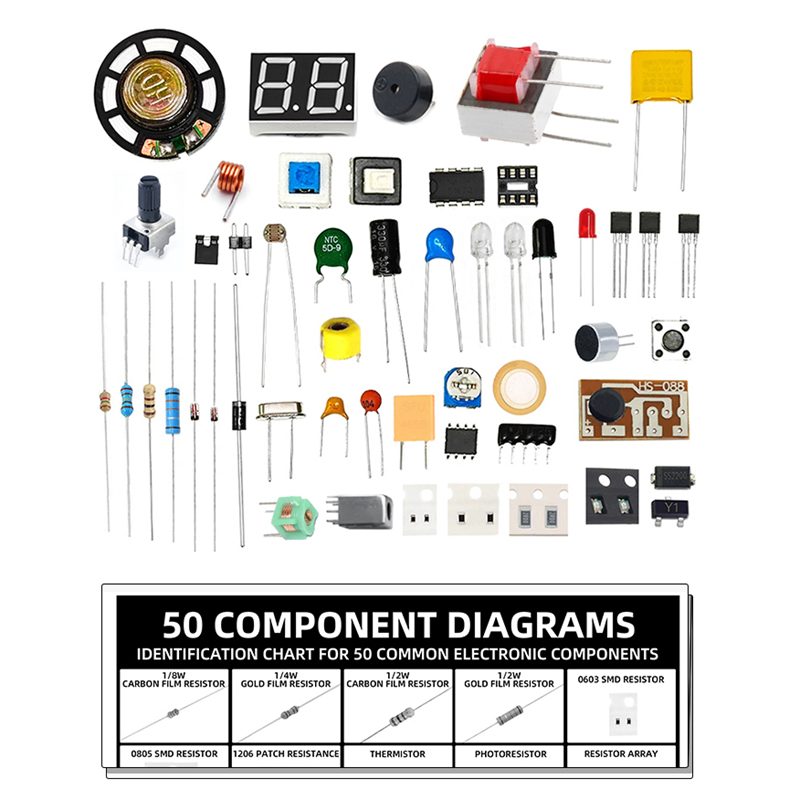 必須電子部品キット 50種類の電子部品 抵抗器 コンデンサー ダイオード