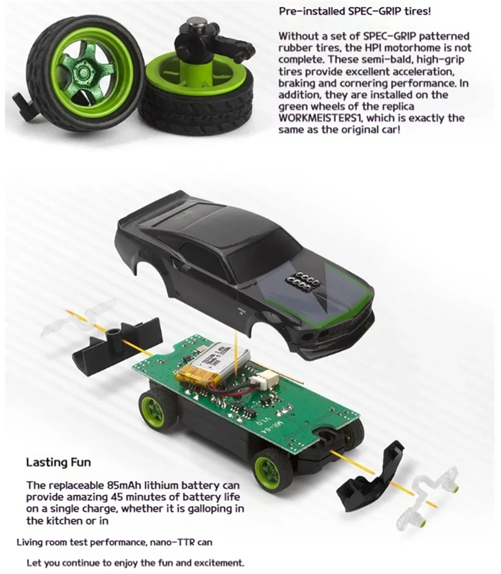 HPI 160980 1/64 2WD 2.4G Drift RC Car Nano TTR Mustang Geunine Authorization Vehicle Models RTR