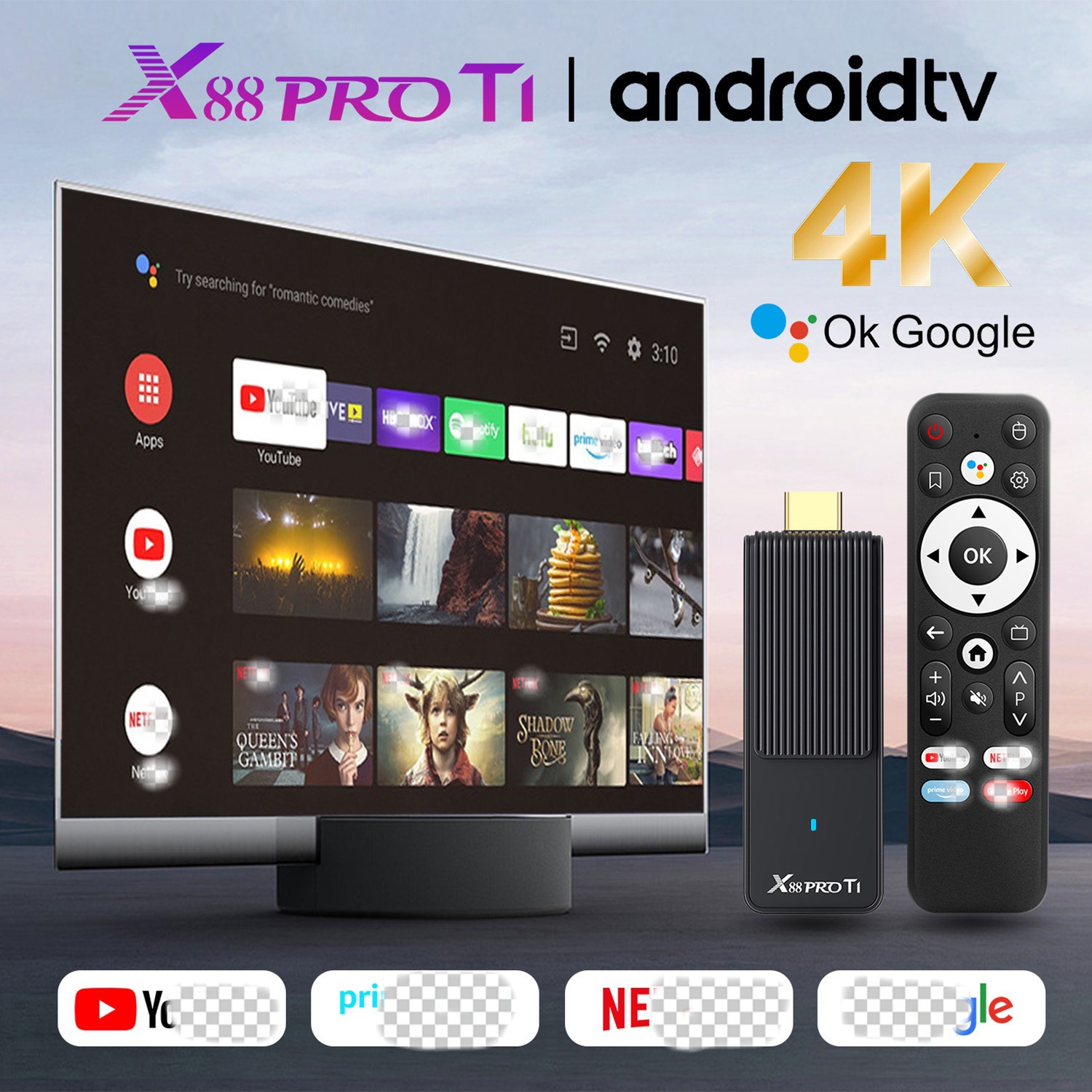 Android TV Stick 4K X88 Pro T1 - Streaming veloce e fluido - HDR10+ Ultra HD, WiFi 6, Bluetooth 5.0 - Compatibile con app e giochi - Controllo vocale Android TV Stick 4K X88 Pro T1 - Streaming veloce e fluido - HDR10+ Ultra HD, WiFi 6, Bluetooth 5.0 - Compatibile con app e giochi - Controllo vocale