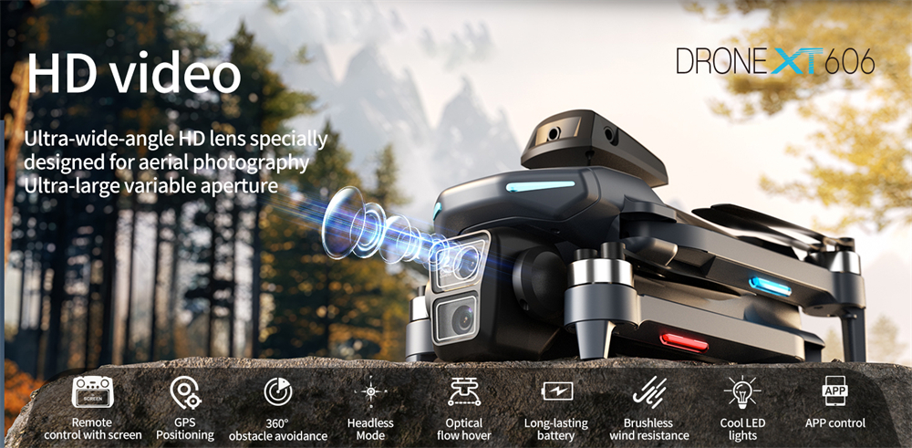 LSRC XT606 GPS 5G WiFi FPV with LCD Screen Controller 720P HD Dual Camera Servo Gimbal 360° Obstacle Avoidance Brushless Foldable RC Drone Quadcopter RTF