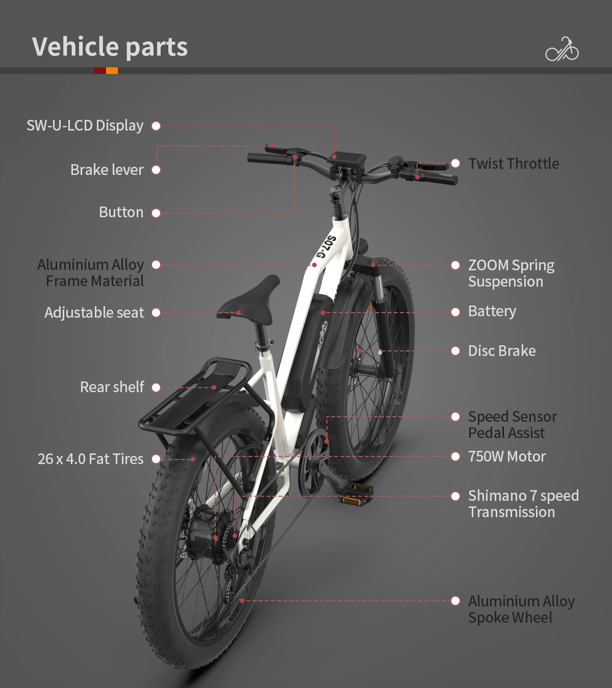 [USA Direct] AOSTIRMOTOR S07-G 750W 48V 13Ah 26inch Electric Bicycle 25-35KM Max Mileage 140KG Max Load Electric Bike