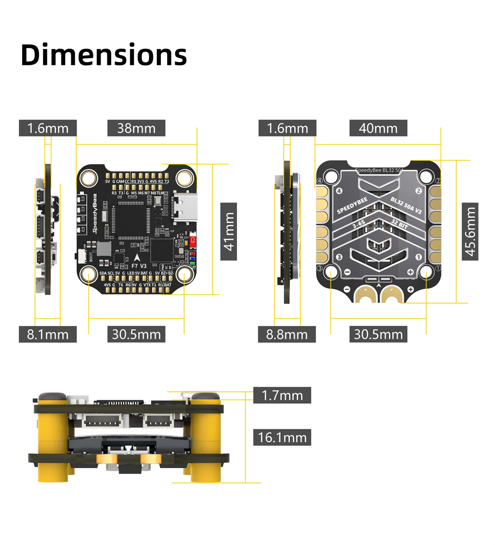 30.5x30.5mm SpeedyBee F7 V3 Flight Controller BL32 50A 4in1 ESC 3-6S Stack for FPV Racing RC Drone