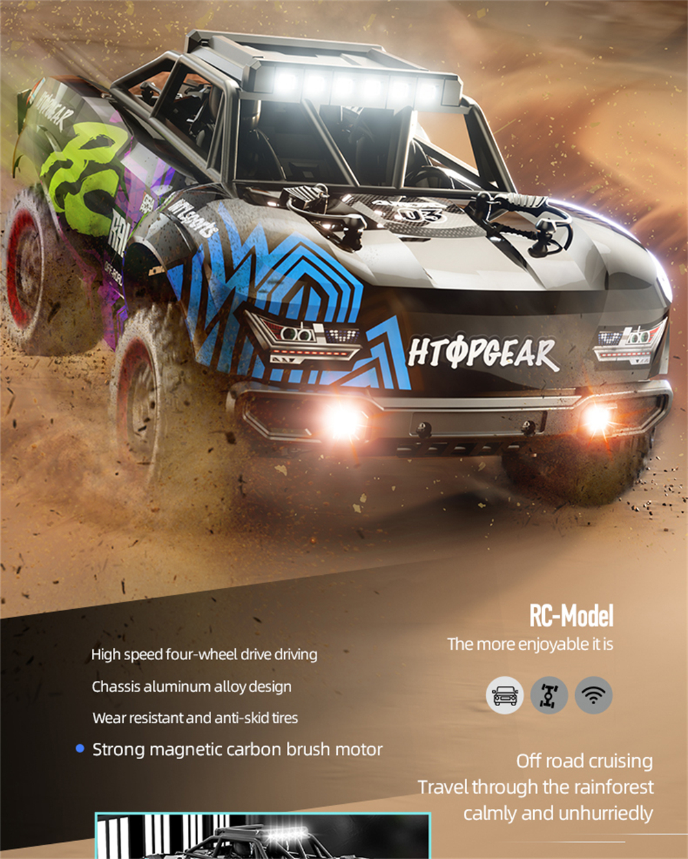 SCY 18103 1/18 2.4G 4WD RTR Truck Brushed RC Car Full Proportional Control with LED Front Light High Speed Vehicle Model