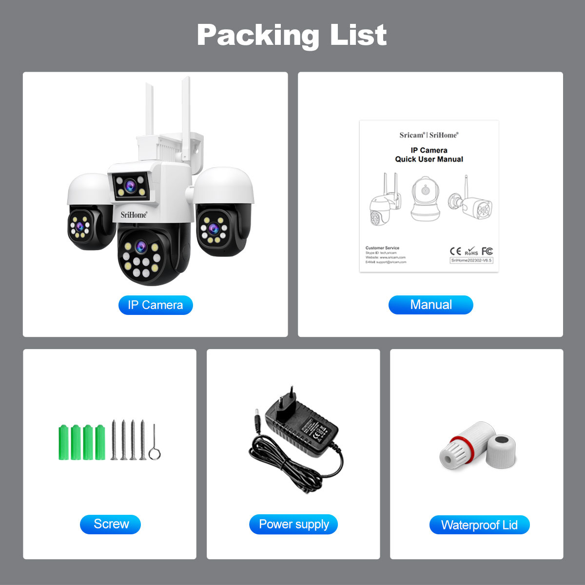 SriHome SH069 8MP Quad-Lens Security Camera with Full Color Night