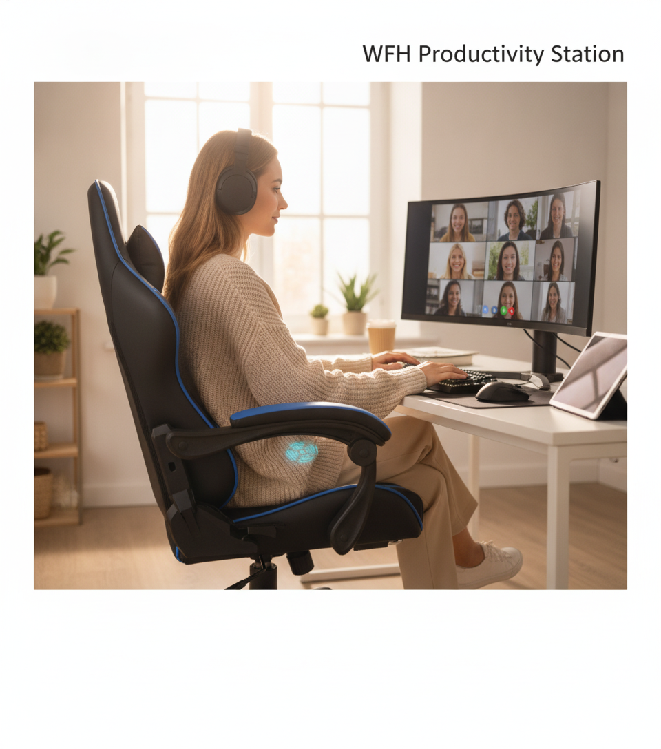 Cadeira de jogos ergonômica, cadeira de escritório giratória com descanso para os pés, suporte lombar, encosto alto, ajustável, couro PU, para PC, adolescentes e adultos, Hoffree