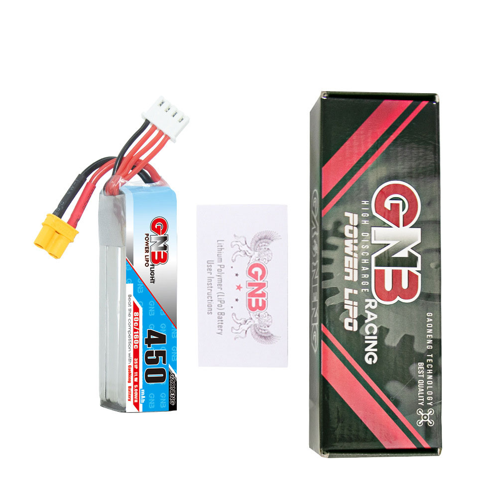 Gaoneng GNB 11.1V 450mAh 80C 3S LiPo Battery XT30 Plug for RC Drone