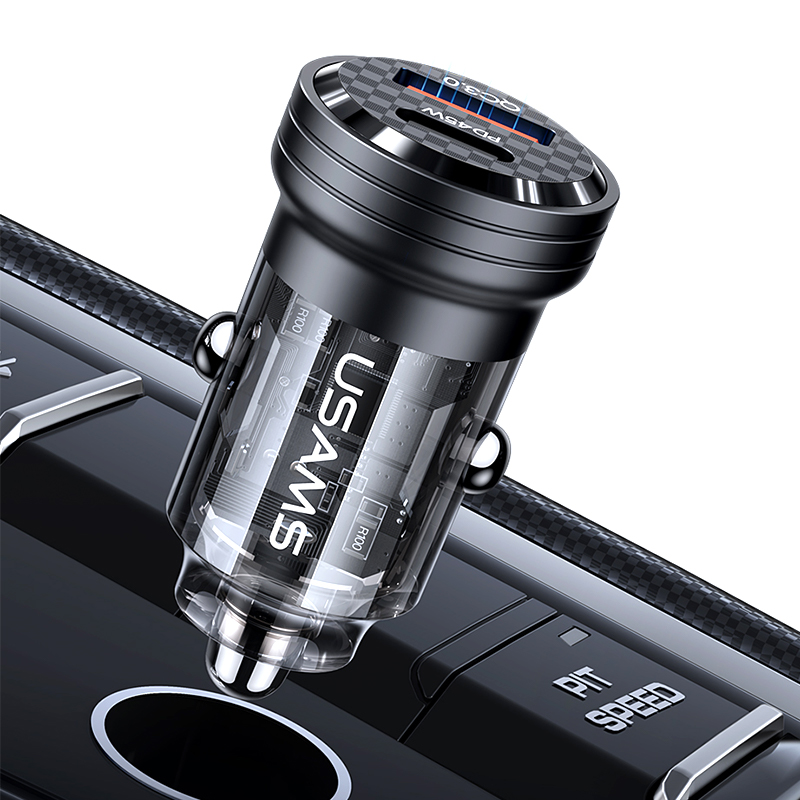 USAMS US-CC175 C35 45W 2-Port USB Car Charger Type-C+USB-A PD3.0 QC3.0 Support AFC FCP SCP PPS Apple2.4 BC 1.2 Fast Charging for iPhone 13 14 14Pro for Huawei Mate50 for Xiaomi 13pro for Oppo Reno9