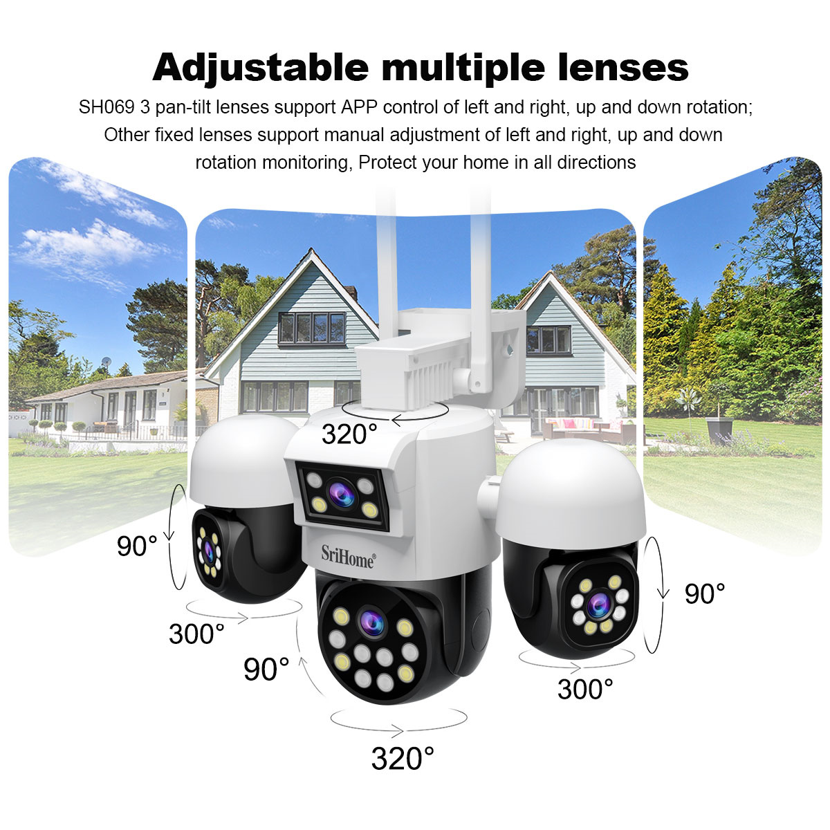 SriHome SH069 8MP Quad-Lens Security Camera with Full Color Night
