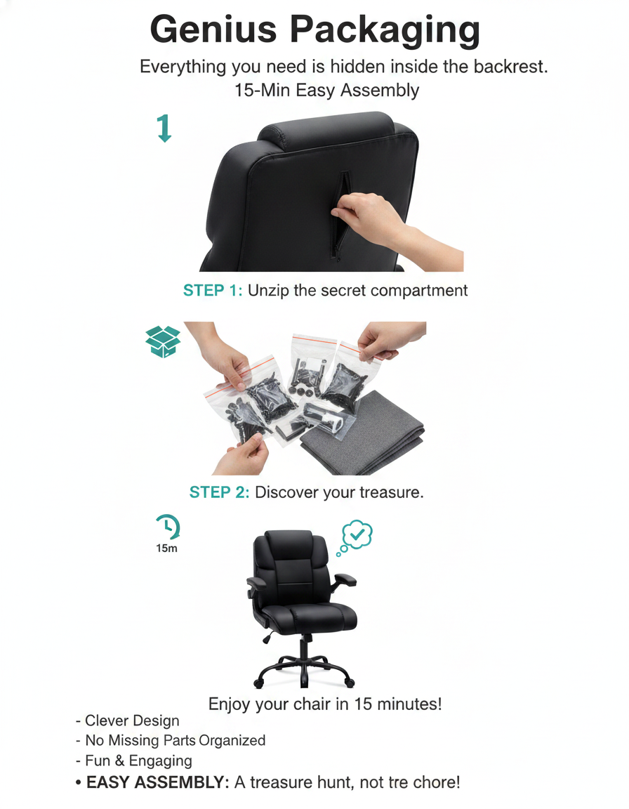 Executive Office Chair Computer Desk Chair Heavy Duty Big Tall Flip Up Armrest Pocket Spring PU Leather Metal Frame Swivel Ergonomic Home Hoffree