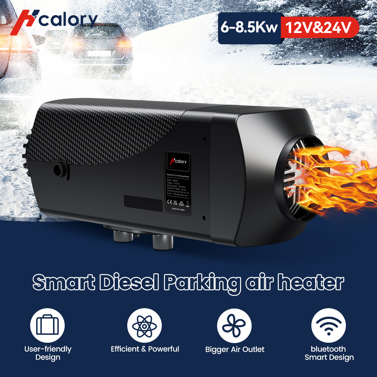 Hcalory 12V&24V 6-8.5KW Car Parking Diesel Air Heater 10L Tank LCD Screen  bluetooth APP Remote Control Voice Broadcast