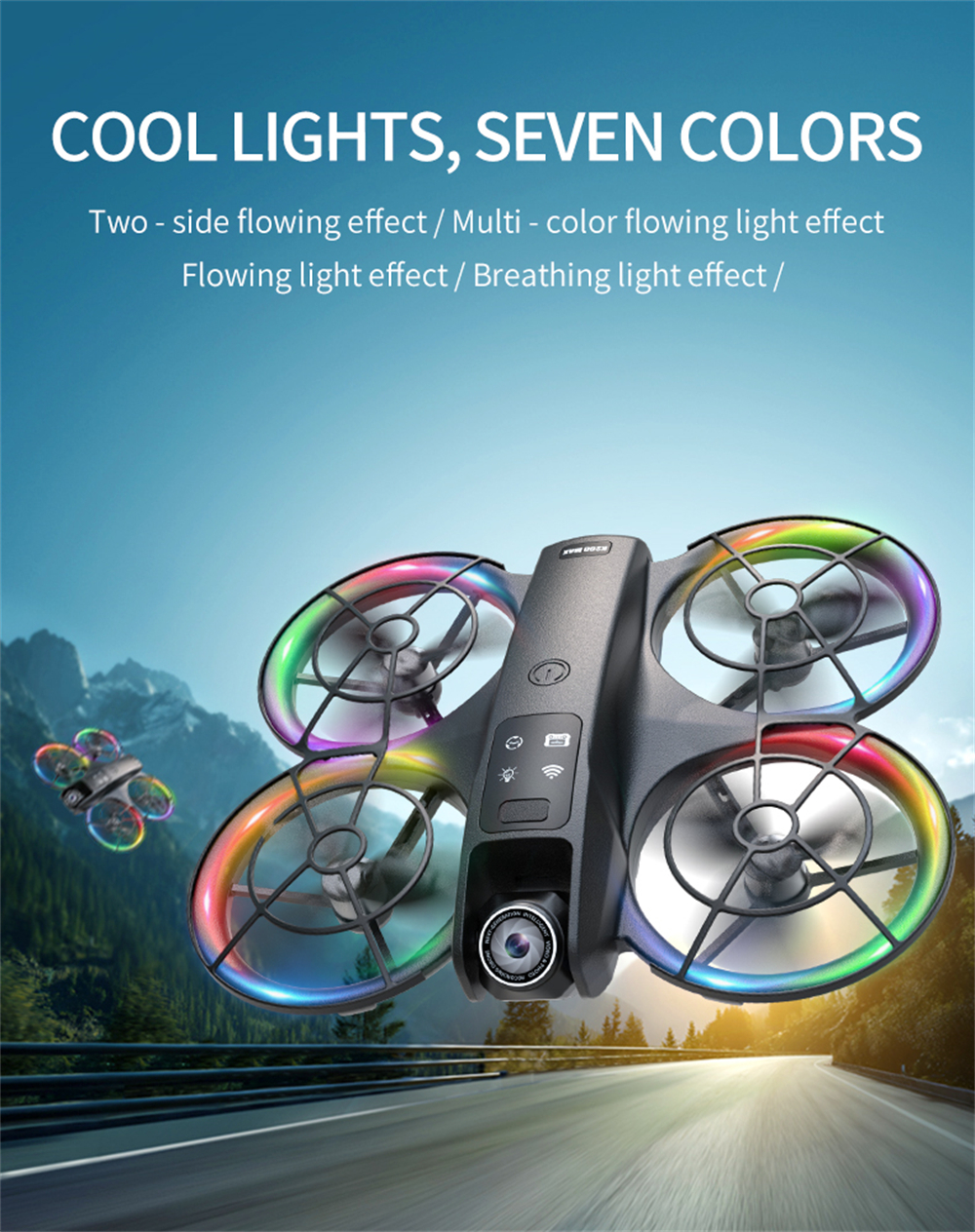 XKJ K200 MAX WiFi FPV with LCD Screen Controller HD Dual Camera Electrically Adjustable Optical Flow Hover Automatic Obstacle Avoidance Dazzling 7-Lights Circle Protection Brushless 2.4G 4CH 6-Axis Remote Control Toys RC Drone Quadcopter RTF