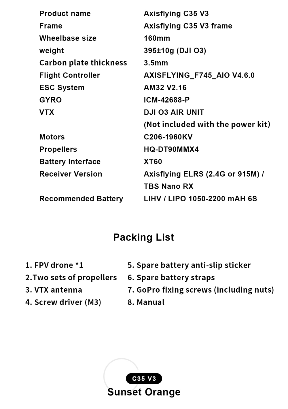 Axisflying C35 V3 160mm F7 6S 3.5 Inch GPS Brushless Whoop RC FPV Racing Drone NO VTX NO Camera Support DJI O3 Air Unit Digital System