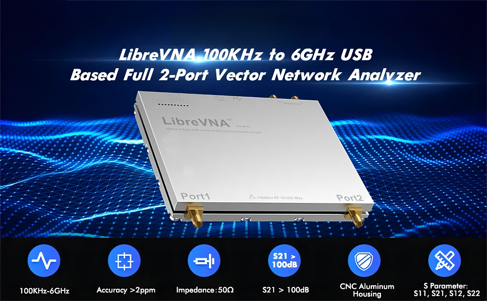 【新品未使用】値下げしました。LibreVNA ネットワークアナライザ librevnaアンテナアナライザー100kHz-6GHz USBフル2ポート