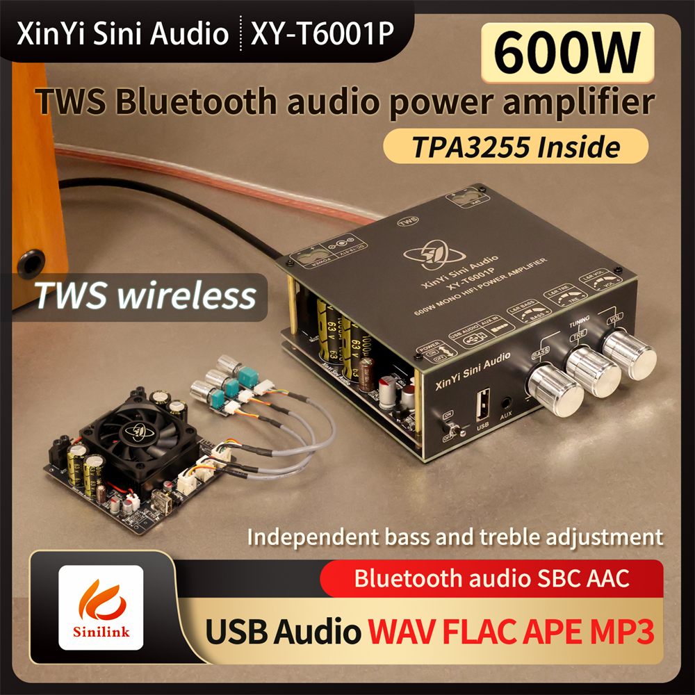 Sinilink XY-T6001P 600W Mono Audio Amplifier Board TPA3255 TWS