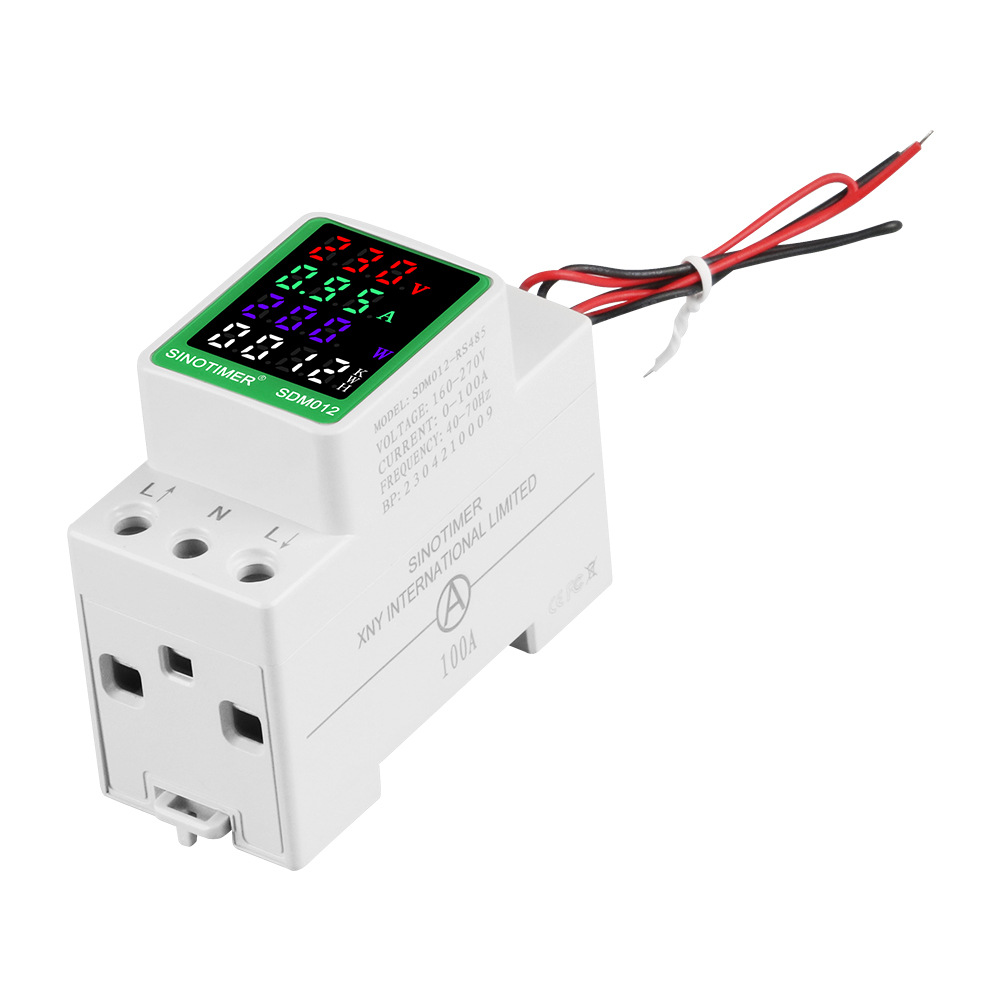 SINOTIMER SDM012 Multifunctional AC Digital Display Meter for Energy Management Measures AC Voltage Current Frequency Power Factor and Energy (kWh) Accurate and Reliable Monitoring 100A Base Current 50/60Hz Ideal for Home and Industrial Use