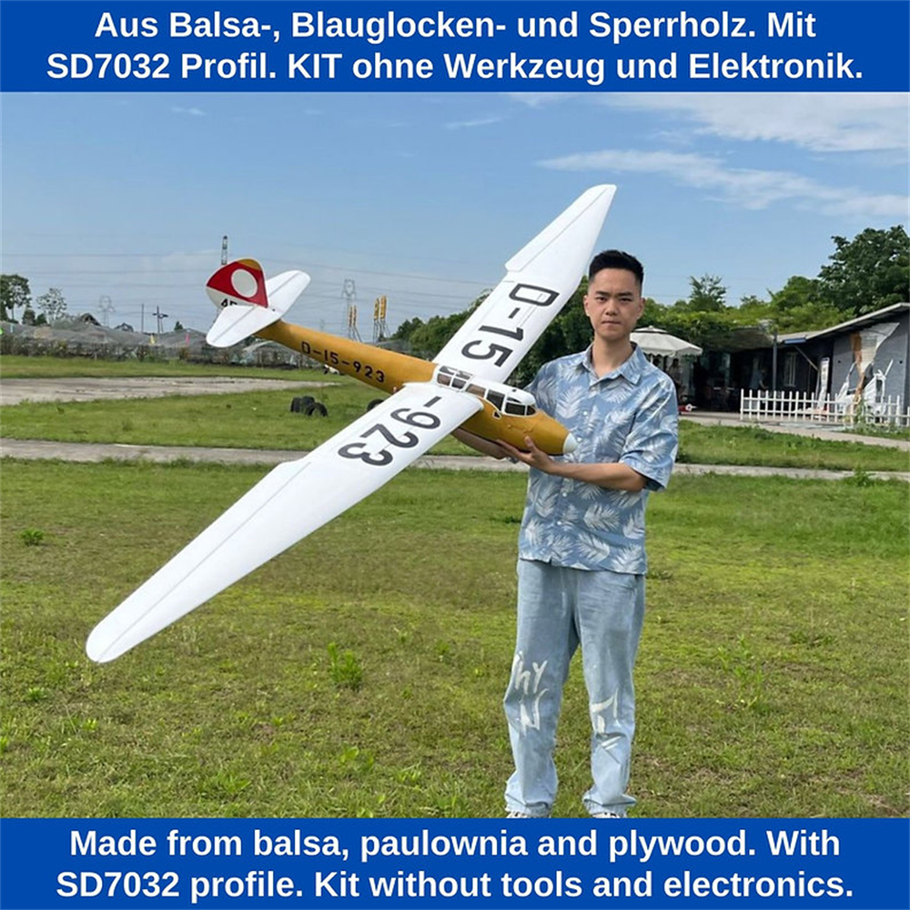 Tony Ray's Aero Model Minimoa Mo2a 2884mm Wingspan 1/6 Scale SD7032 Airfoil Balsawood RC Airplane Glider KIT
