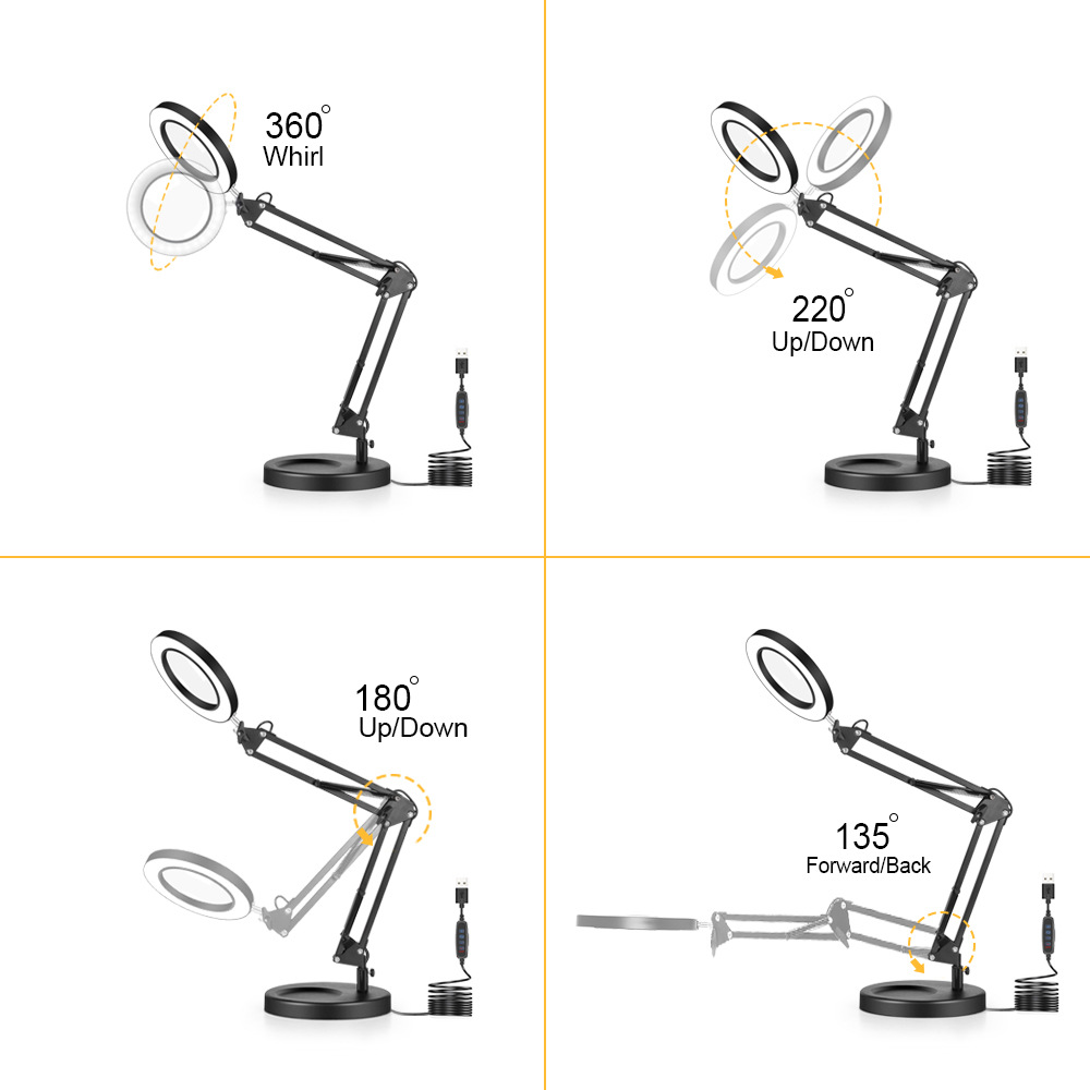 5X LED 64 LED Lights Magnifying Lamp Magnification Adjustable Lamp Head Ideal for Reading Crafts and Soldering Versatile Lighting and Magnification Tool