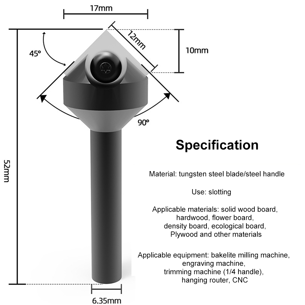 1/4 Inch Shank Industrial Grade V-Shape Carbide Insert 90 Degree Router Bit for CNC Wood Engraving Chamfer Carving