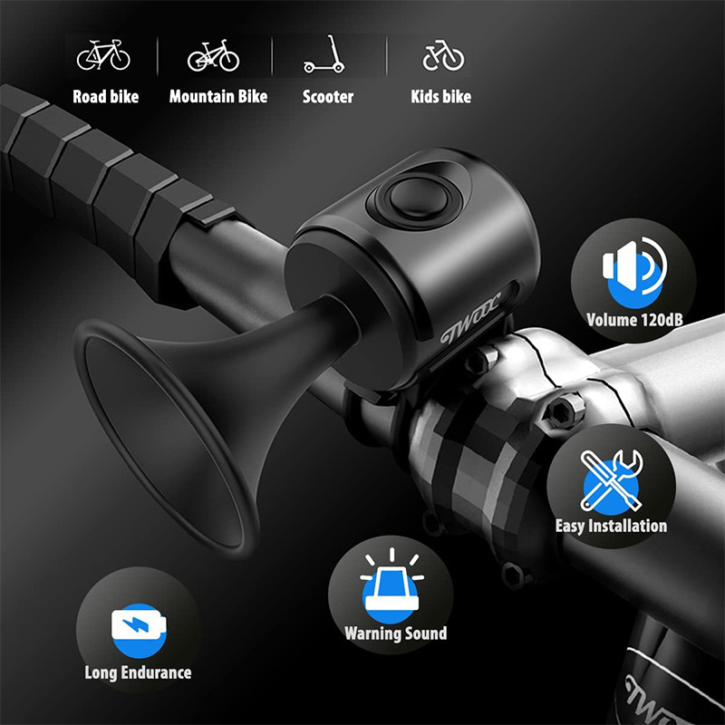 120dB Loud Bike Horn Bell Long Battery Waterproof Handlebar Visibility Easy Installation Alarm Warning Bicycle Bell