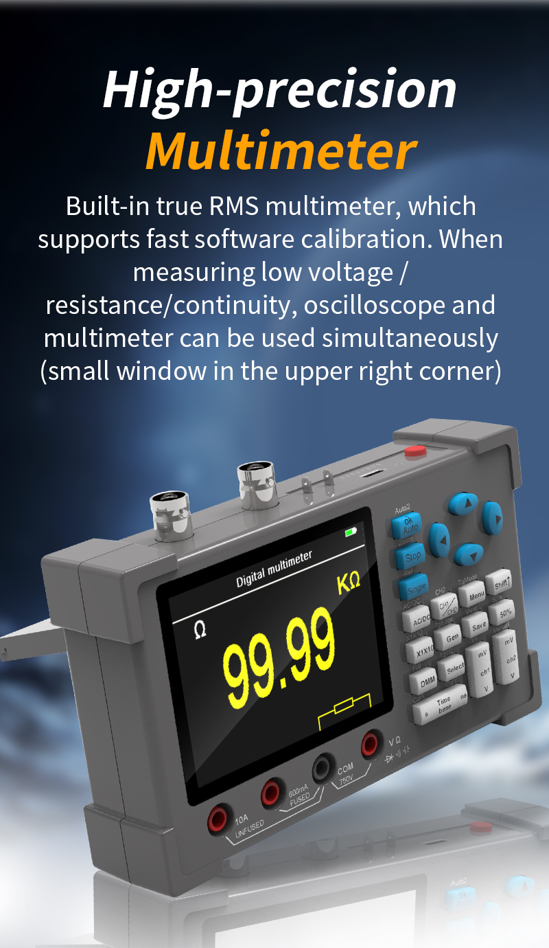 3 in1 Digital Oscilloscope Multimeter Signal Generator 120MHz IPS Display Dual Channel FFT Zoom Mode Portable Testing Tool