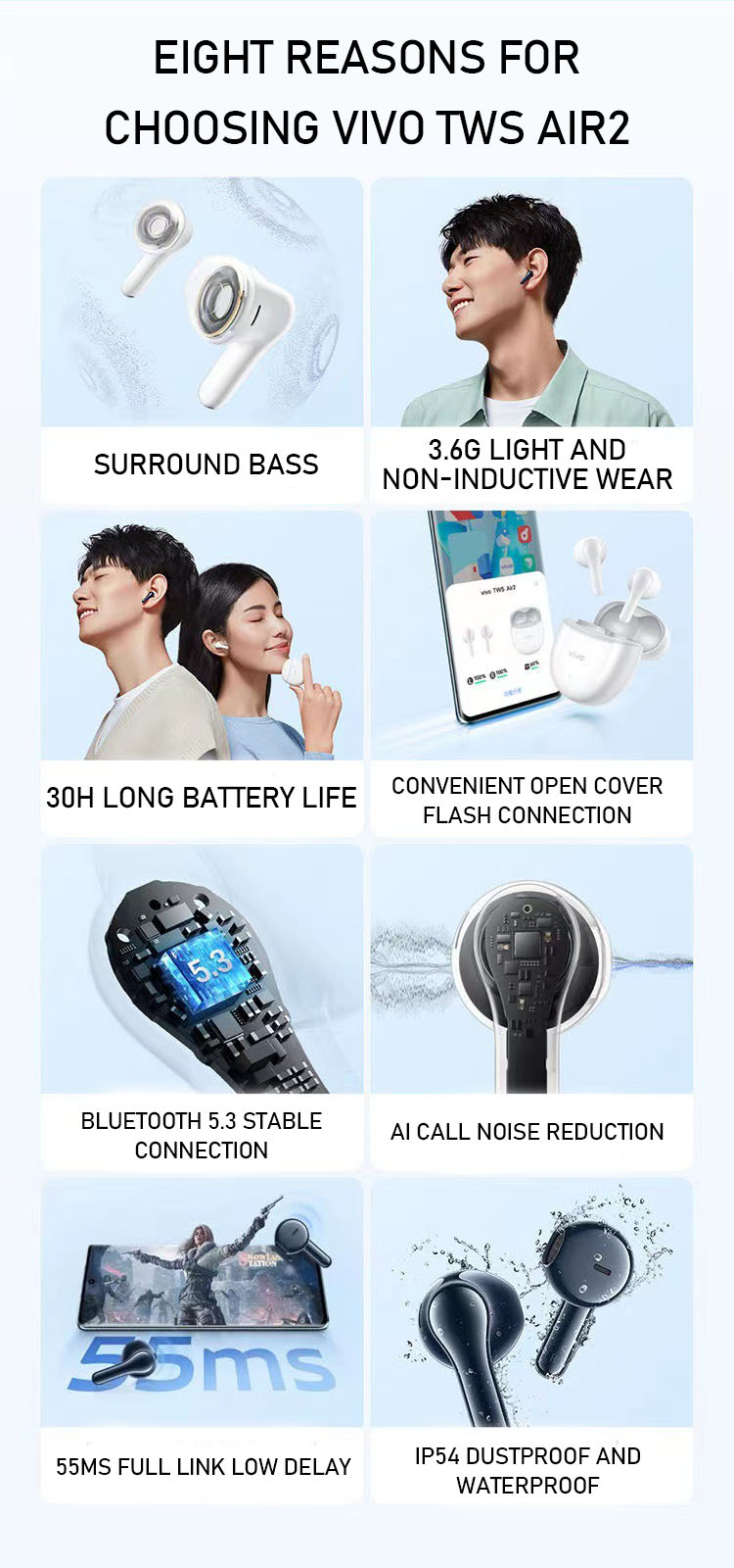 Vivo TWS Air2 Bluetooth füles 30 óra üzemidővel 1