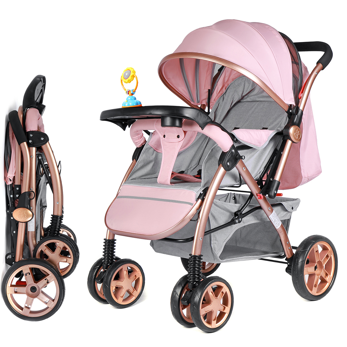 Rehausseur De Chaise Enfant APRAMO Flippa - Portable, Pliable, Avec Plateau Et Ceinture - Rose