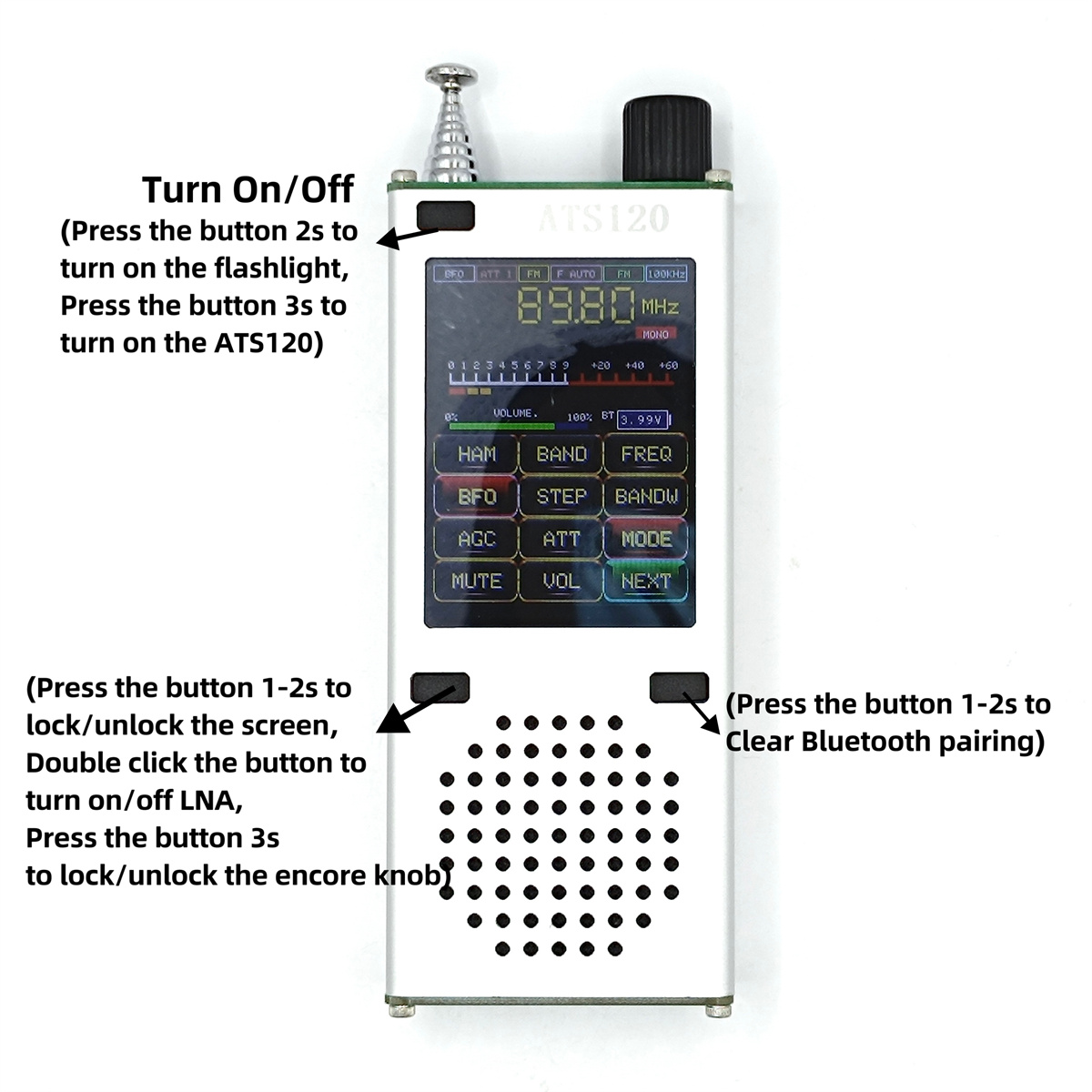 ATS120 SI4732 ESP32 Bluetooth SSB FM 64-108MHz AM LSB USB All Band Radio Receiver + 2.4 inch TouchLCD