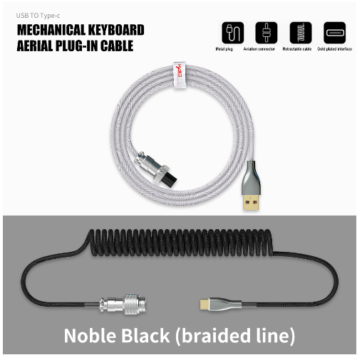 HXSJ 1.5m Detachable Custom Coiled USB C to USB-A Cable for Gaming Keyboard,Double-Sleeved Mechanical Keyboard Cable