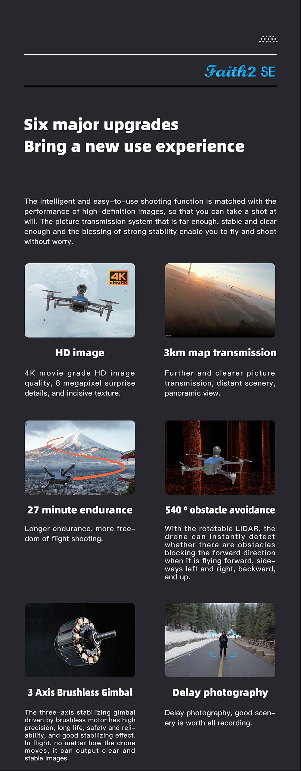 C-FLY Faith 2 SE DF809G GPS 5.8G 3KM FPV with 4K Camera 3-Axis Brushless Gimbal 540° 2-Axis Obstacle Avoidance Foldable RC Drone Quadcopter RTF
