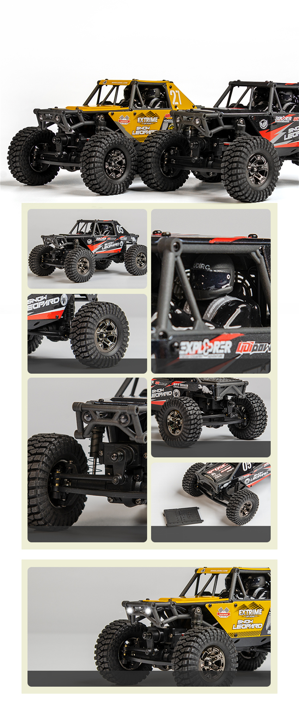 UDIRC UCX2405 UCX2405 PRO RTR 1/24 2.4G 4WD RC Car Rock Crawler Off-Road Climbing Cage Trail Truck Snow Leopard LED Light Full Proportional Vehicles Models Oil Filled Shocks Toys