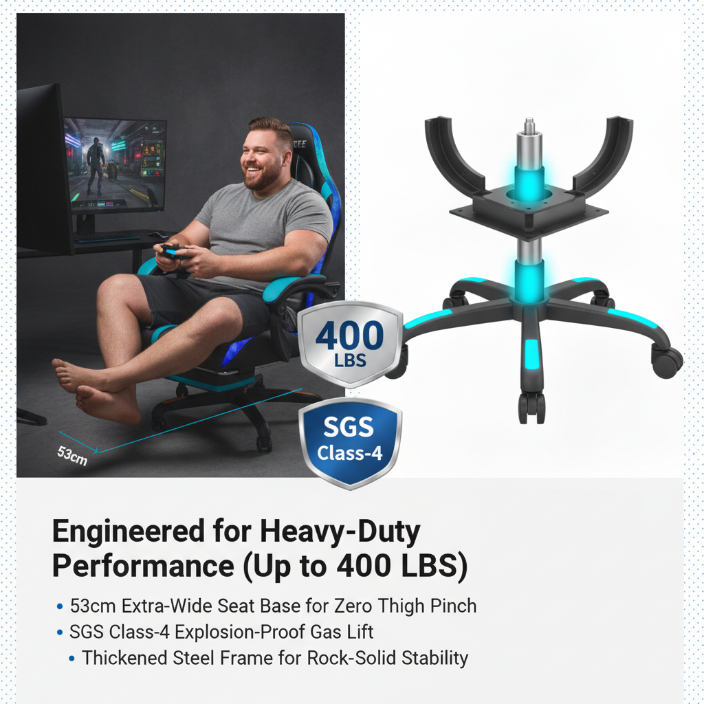 Hoffree RGB LED Gaming Chair Bluetooth Speaker Ergonomic Massage Lumbar High Back Recliner with Footrest 400lbs Heavy Duty Big Tall PU Leather Swivel Computer Desk Seat for Adults Hoffree