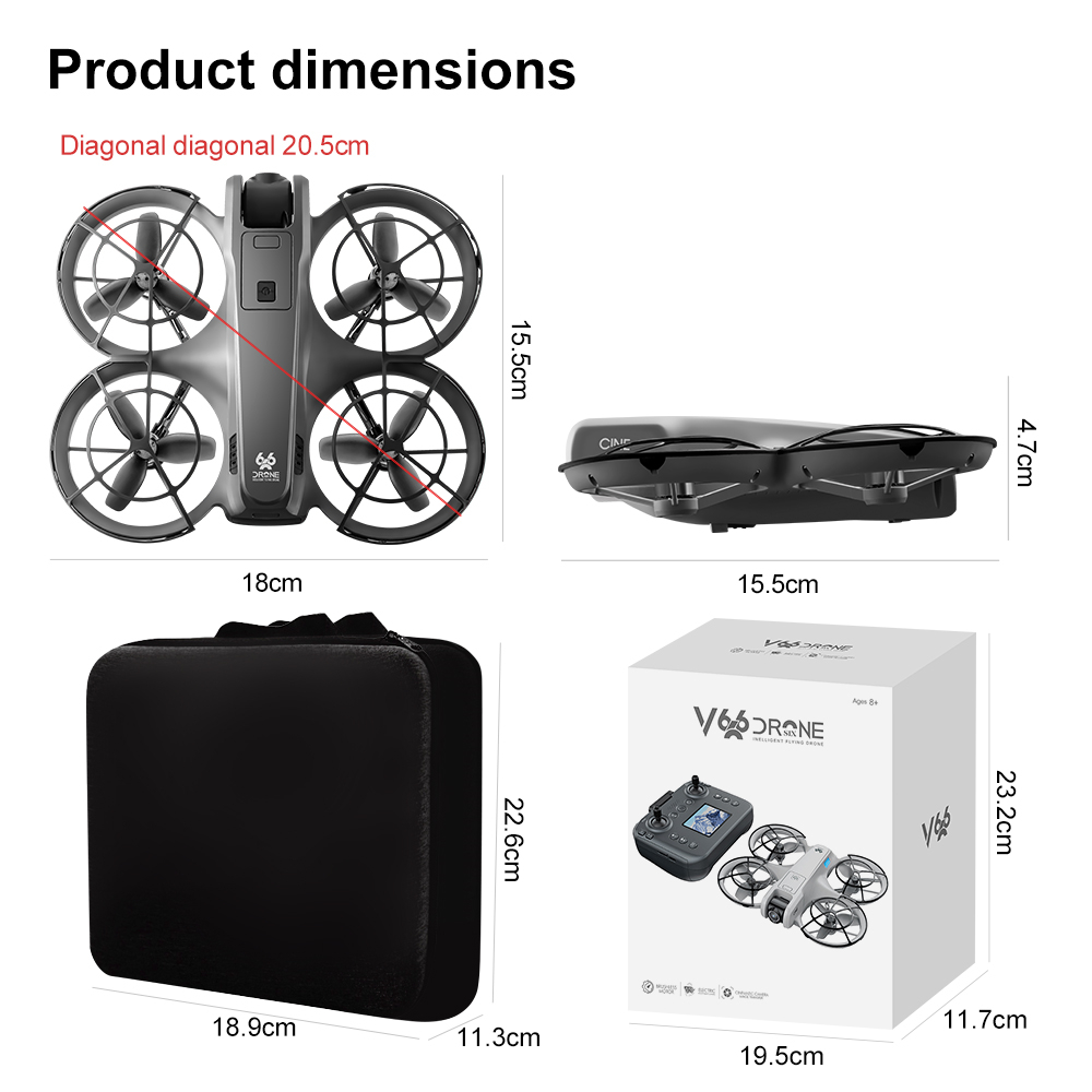 YCRC V666 WiFi FPV with LCD Screen Controller HD ESC Dual Camera Optical Flow Hover Automatic Obstacle Avoidance Brushless LED Light Circle Protection Kids Gifts 2.4G 4CH 6-Axis Remote Control RC Toys Drone Quadcopter RTF