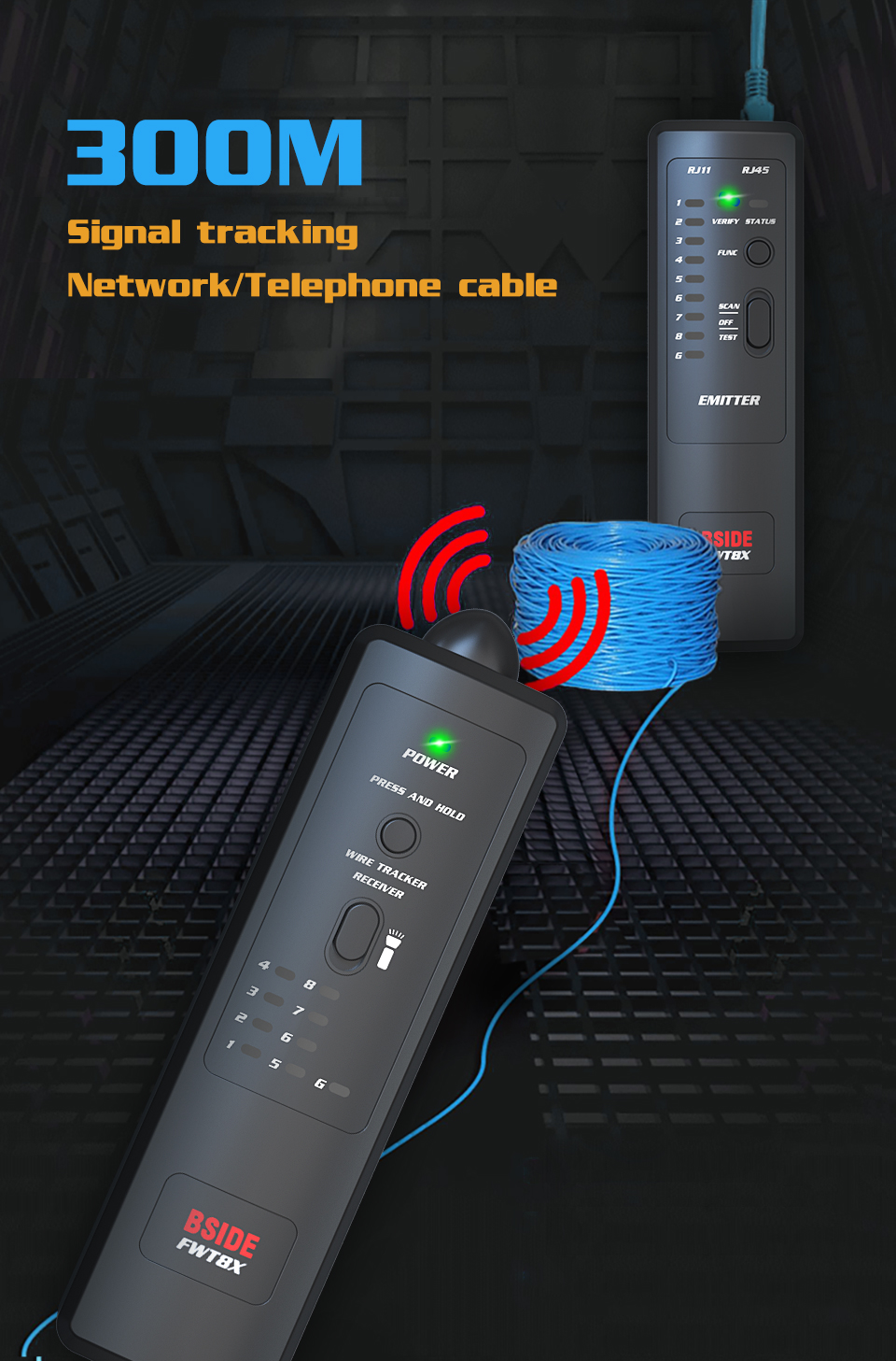 BSIDE FWT8X Network Cable Tracker Detecteur RJ11/45 Lan Ethernet Phone Wire Tester Finder Telecom Tool electrified Work 60V