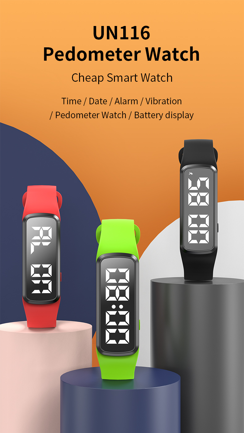 UN116 Schrittzähler Uhr mit Timer,Schrittzähler,Vibrationsalarm,IP67  wasserdicht,USB-Ladegerät,Fitness-Tracker,Gesundheitsmonitor,LED-Display,Smart  Bracelet Sale
